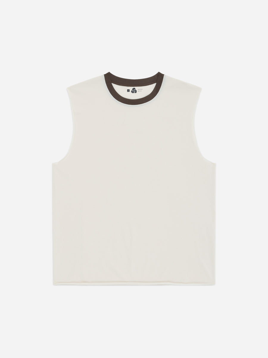 Training Cutoff Tee White/Brown Ringer