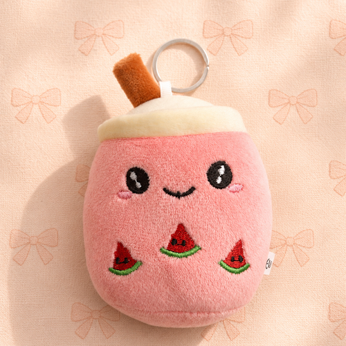 Kawaii Boba Plush Keyring – Watermelon Edition