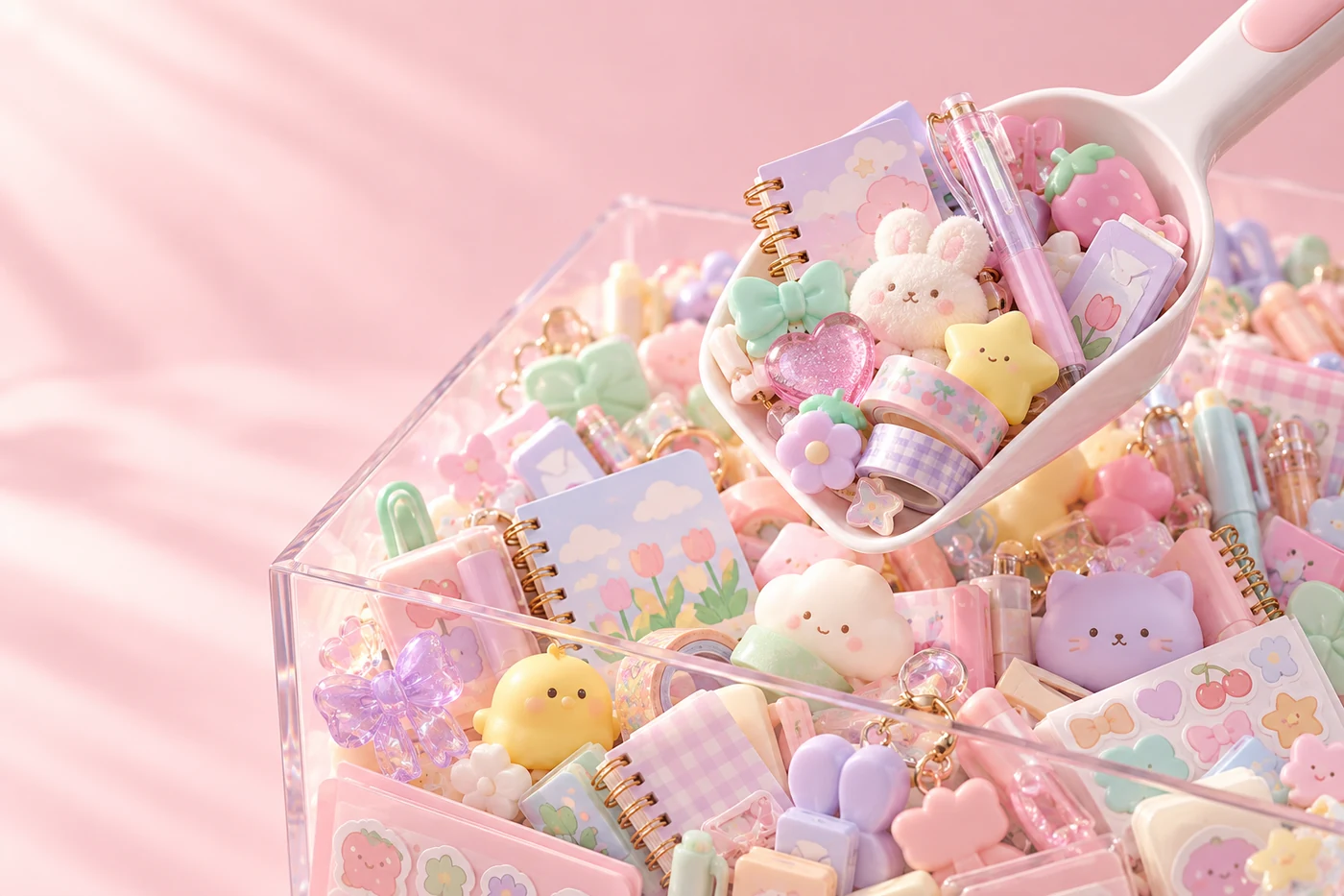 A scoop of cute stationery, pastel charms and soft surprises
