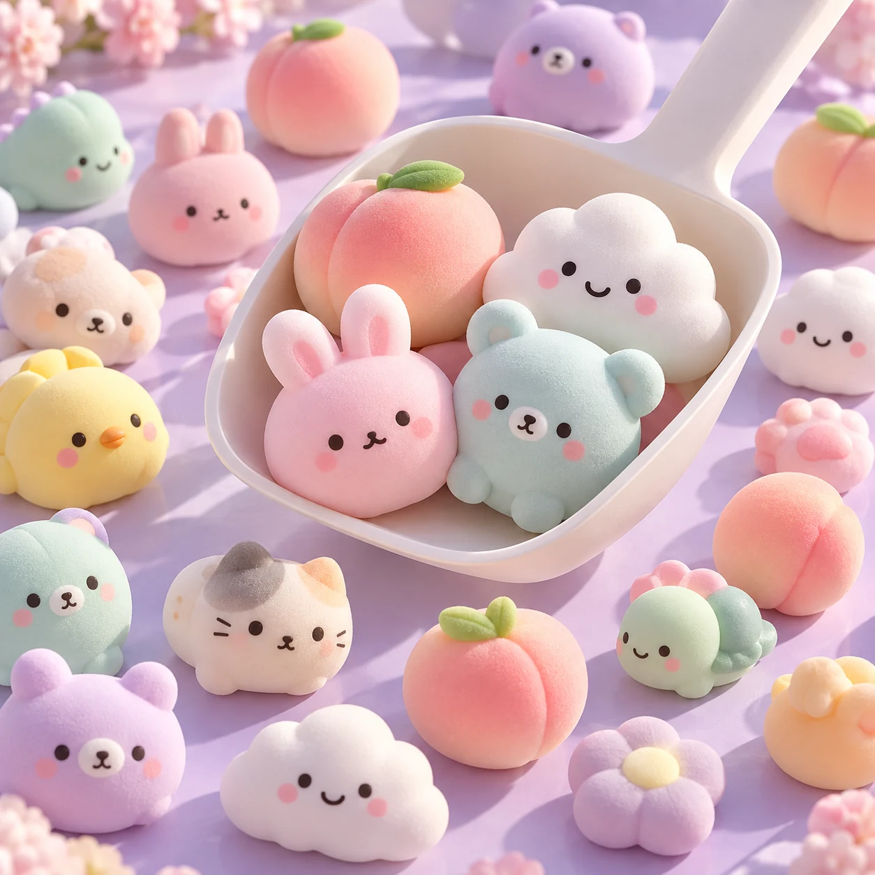Soft pastel squishy surprises in a scoop