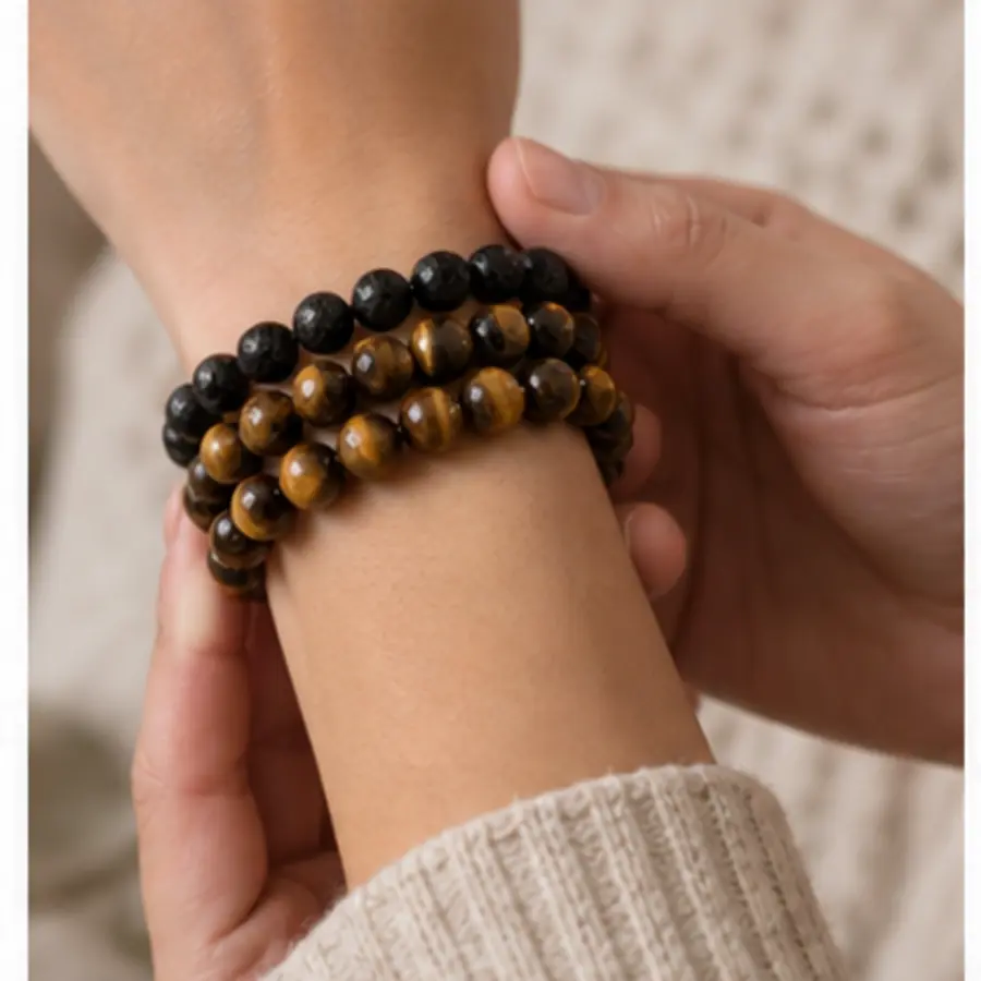 How to stack natural stone bracelets without overdoing it.