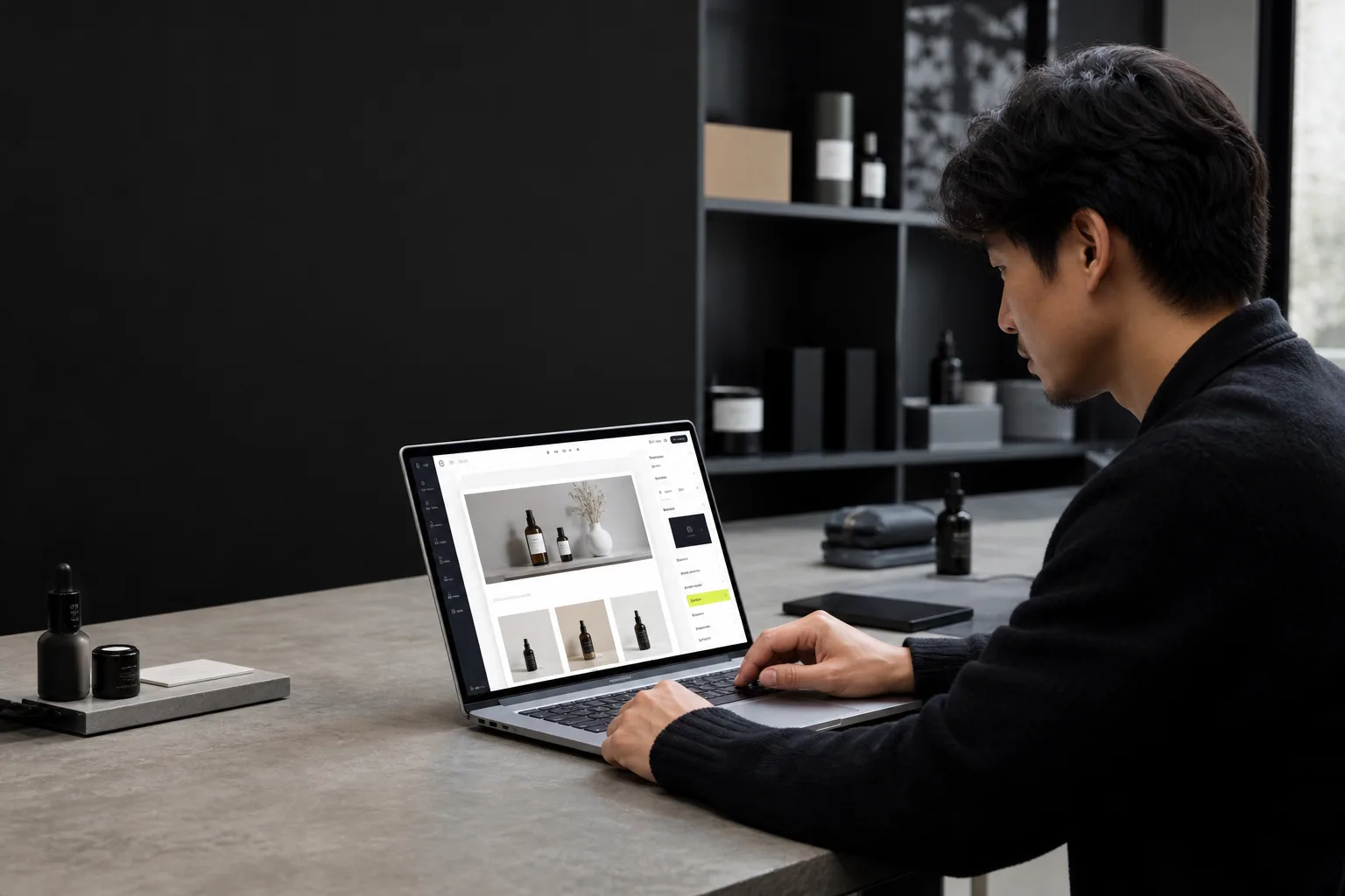 经营者使用电脑创建 WordPress 网站