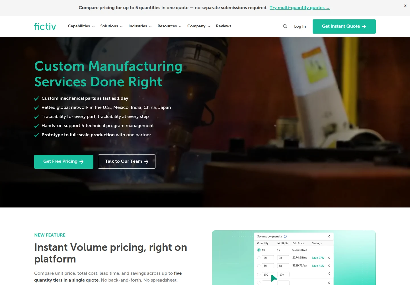 Fictiv 电脑端网站参考