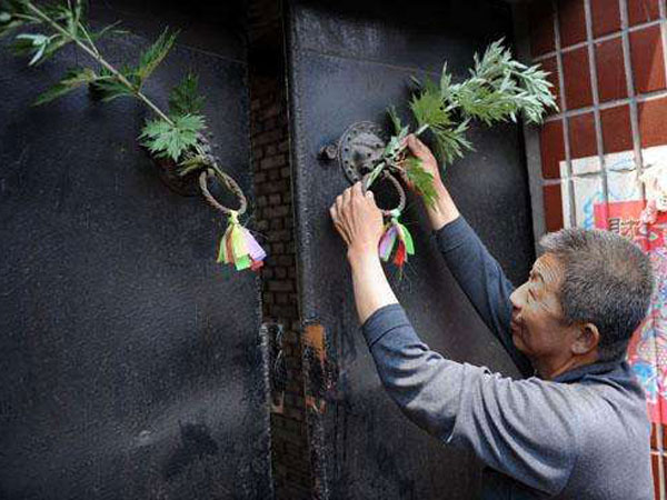 Hang calamus and artemisia above door Hang calamus and artemisia above door