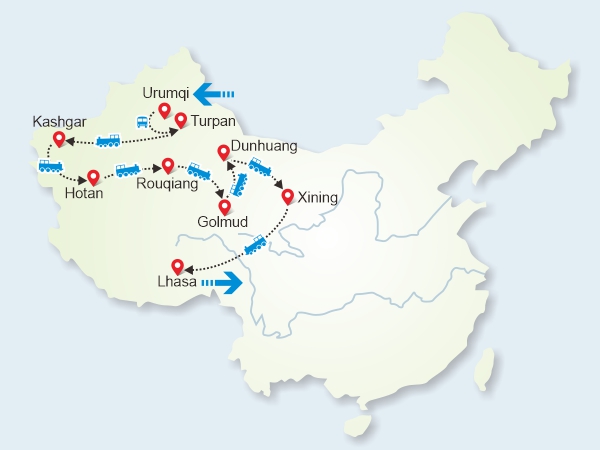 /pic/china-tour-map-600X450/urumqi-turpan-kashgar-hotan-rouqiang-golmud-dunhuang-xining-lhasa.jpg