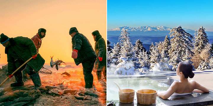 Jingpo Lake winter fishing and Changbaishan Hot Spring