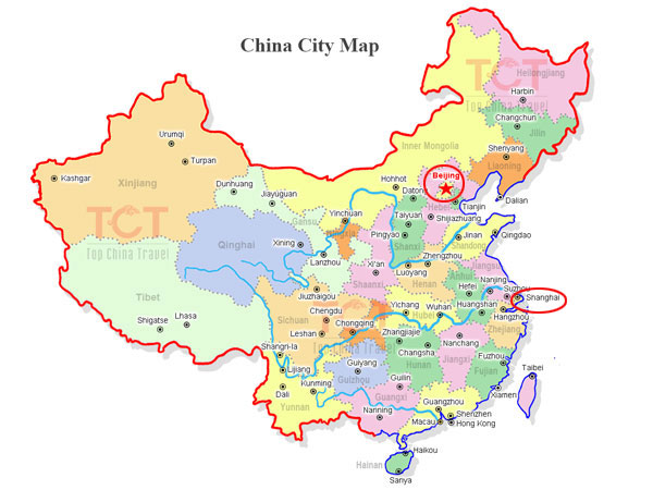 map of Beijing and Shanghai