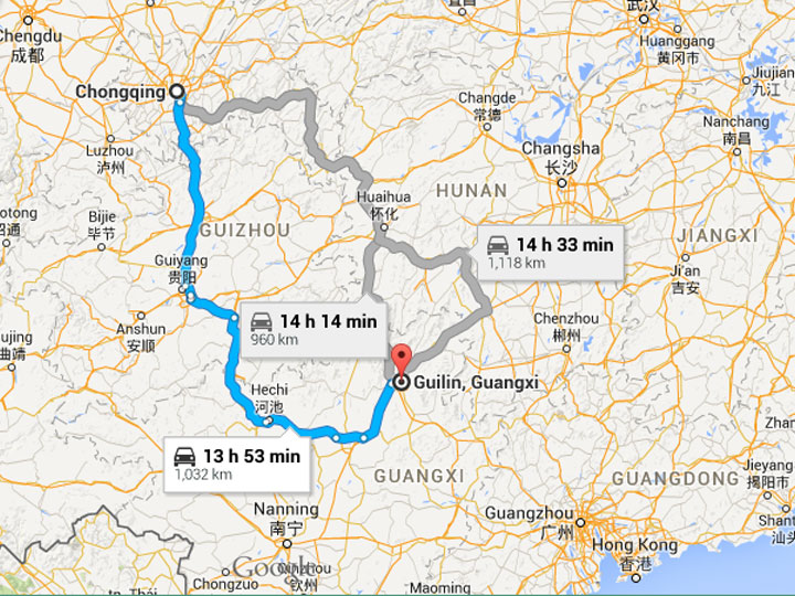Guilin to Chongqing Map Guilin to Chongqing Map