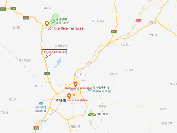 Guilin to Longji Rice Terraces transportation map