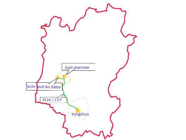 Guilin to Yangshuo transport map