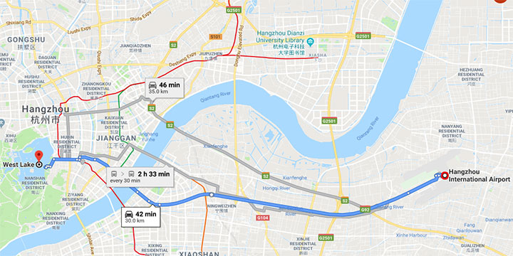 get to west lake from hangzhou airport