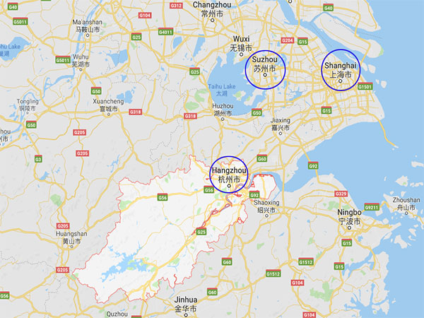 map of Shanghai, Suzhou and Hangzhou