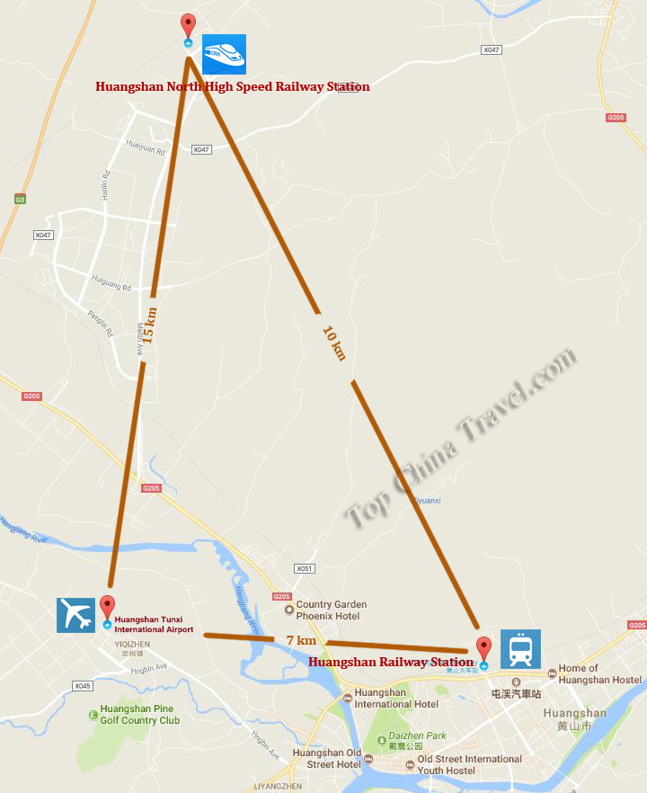 distance between huangshan airport to huangshan railway stations