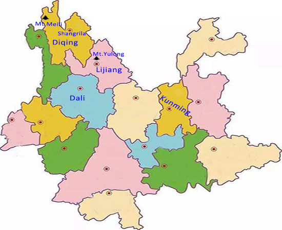 Jade Dragon Snow Mountain on Yunnan Map
