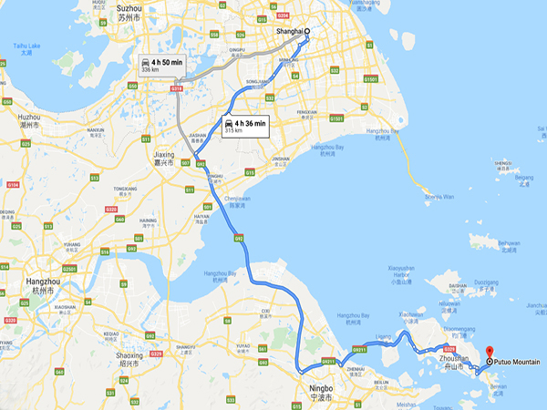 get to putuoshan from Shanghai map