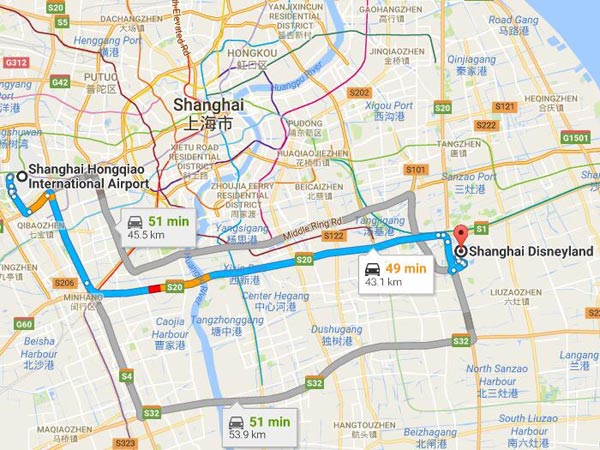 Shanghai Hongqiao airport to Shanghai Disney