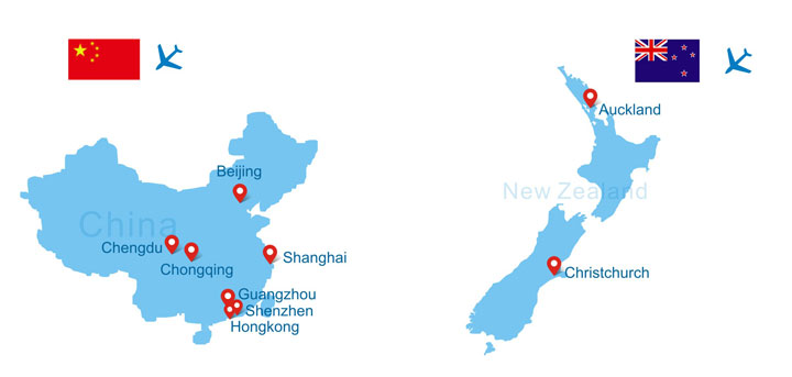 New Zealand to China direct flights