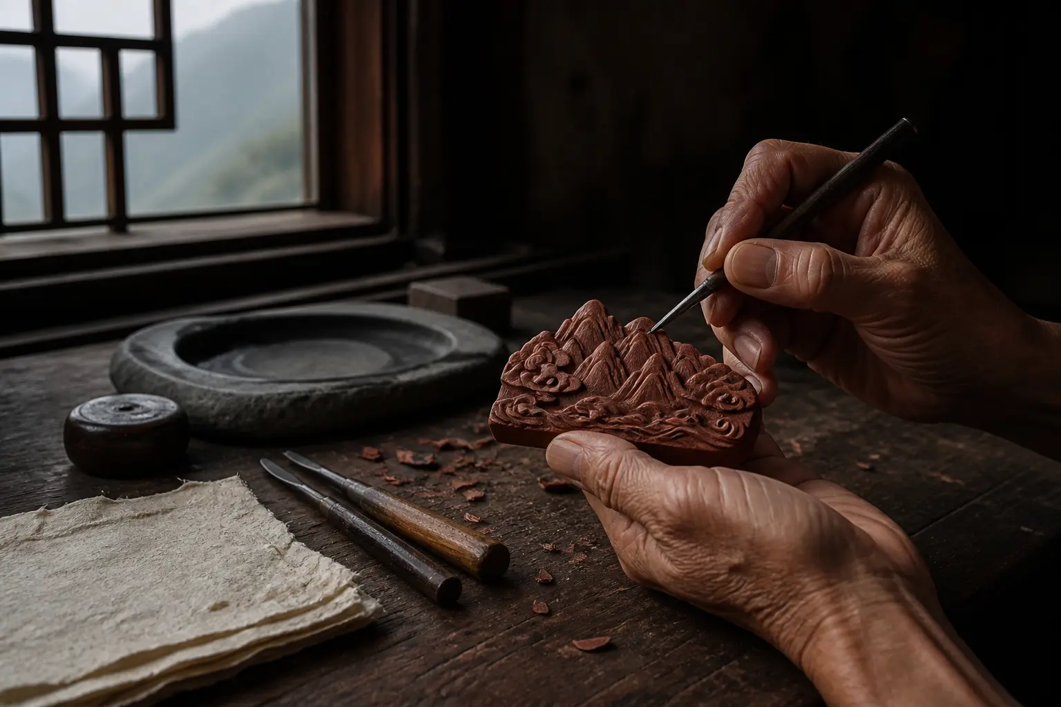 Artisan carving peachwood
