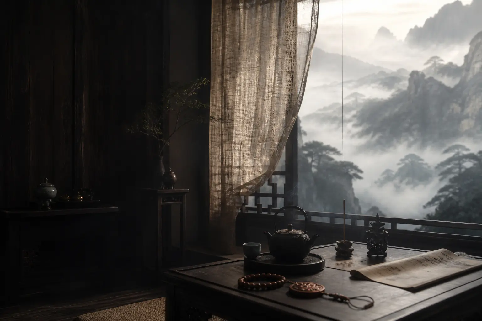 Mist-covered mountain room